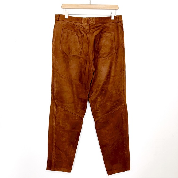 Vintage brown leather pants high waist caramel camel loose relaxed straight leg - Picture 2 of 9